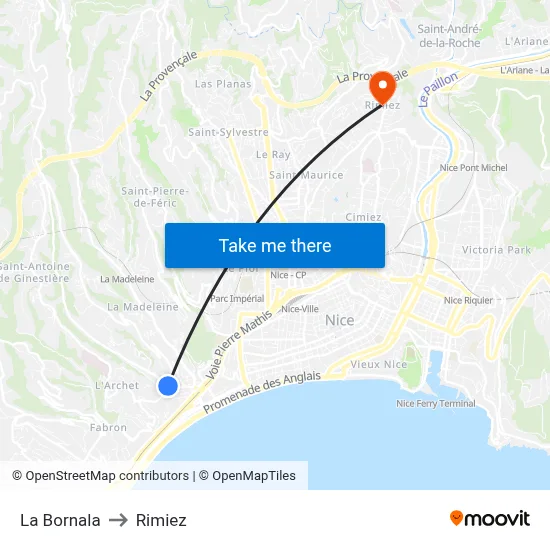 La Bornala to Rimiez map