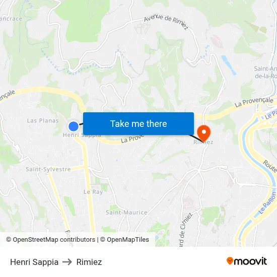 Henri Sappia to Rimiez map