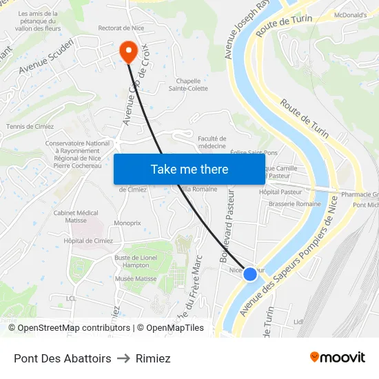 Pont Des Abattoirs to Rimiez map