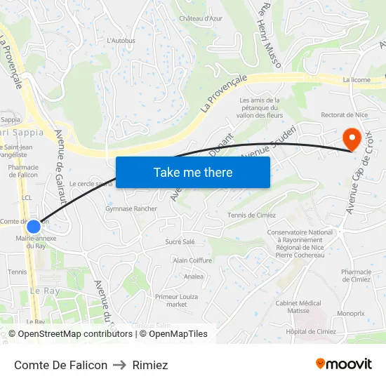 Comte De Falicon to Rimiez map