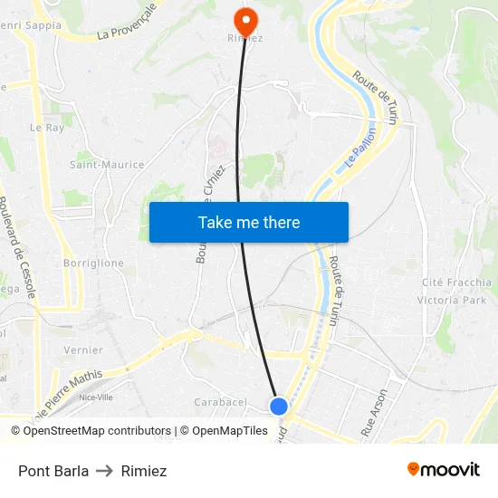 Pont Barla to Rimiez map