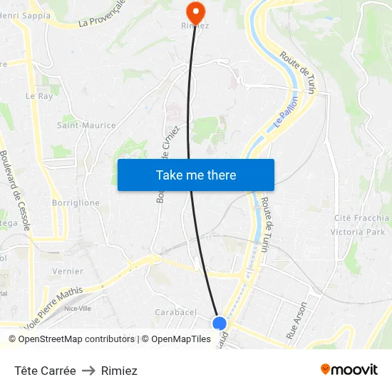 Tête Carrée to Rimiez map