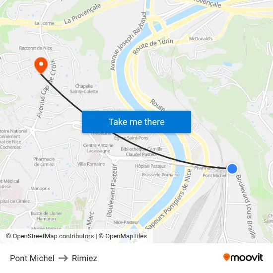 Pont Michel to Rimiez map