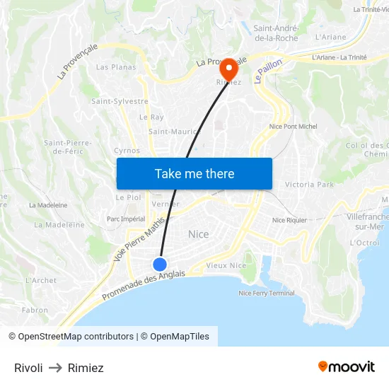 Rivoli to Rimiez map