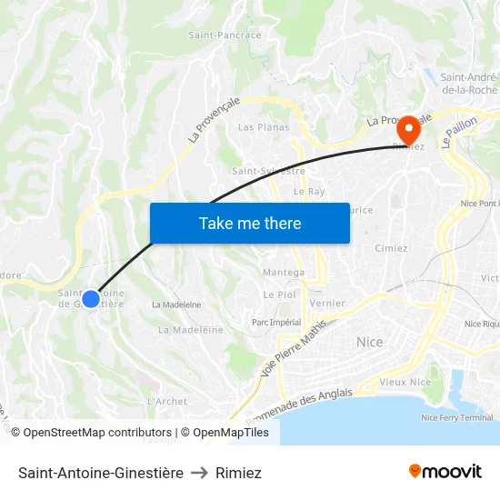 Saint-Antoine-Ginestière to Rimiez map