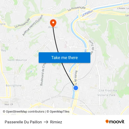 Passerelle Du Paillon to Rimiez map