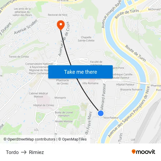 Tordo to Rimiez map
