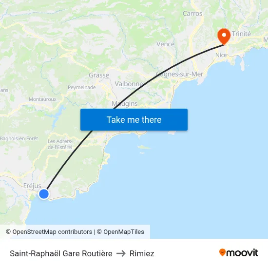 Saint-Raphaël Gare Routière to Rimiez map