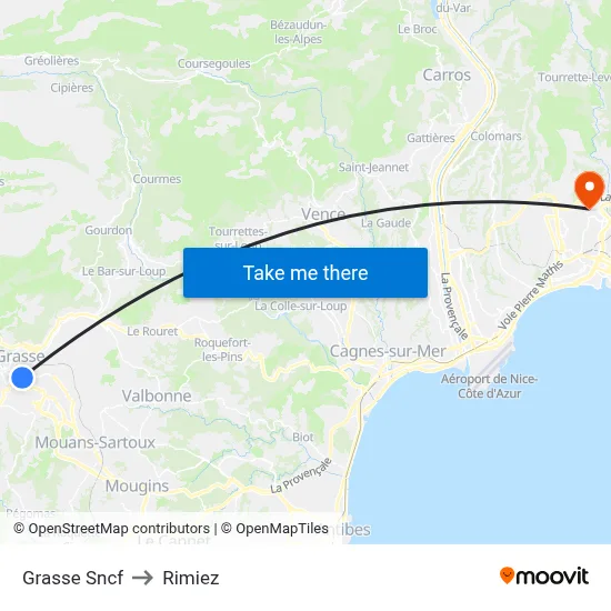 Grasse Sncf to Rimiez map