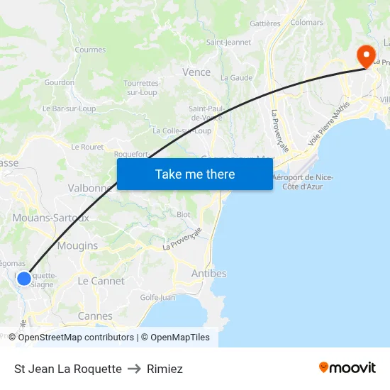 St Jean La Roquette to Rimiez map