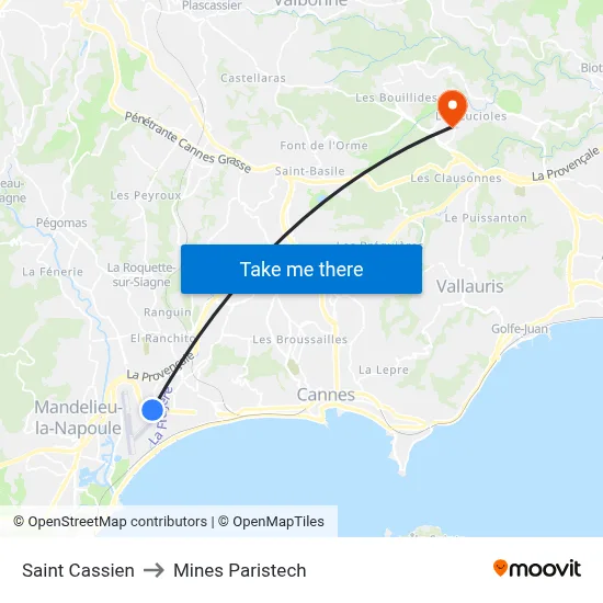 Saint Cassien to Mines Paristech map