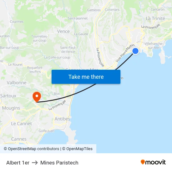 Albert 1er to Mines Paristech map