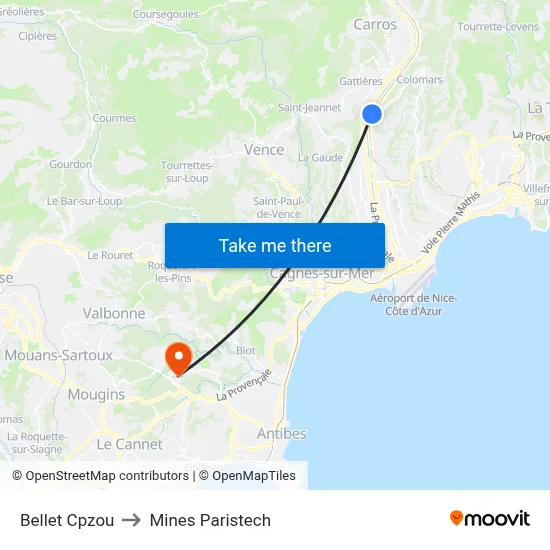 Bellet Cpzou to Mines Paristech map