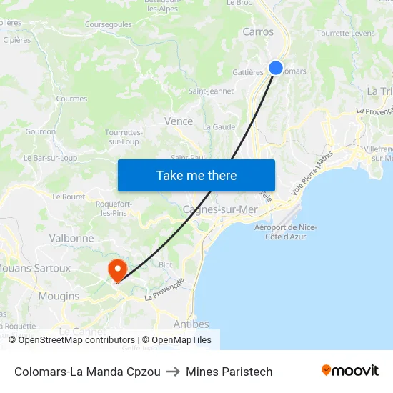 Colomars-La Manda Cpzou to Mines Paristech map