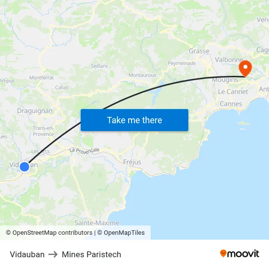 Vidauban to Mines Paristech map