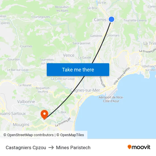 Castagniers Cpzou to Mines Paristech map