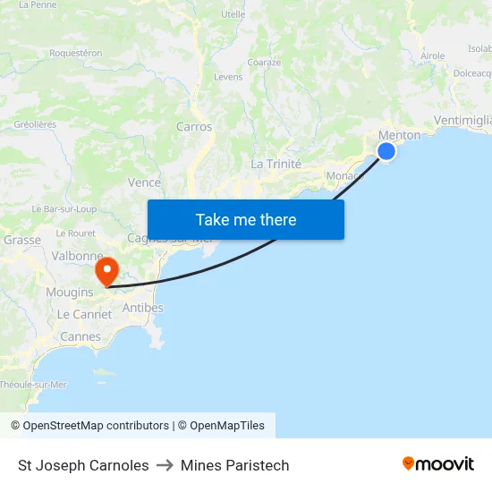 St Joseph Carnoles to Mines Paristech map