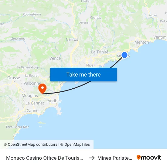 Monaco Casino Office De Tourisme to Mines Paristech map