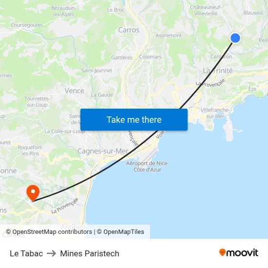 Le Tabac to Mines Paristech map