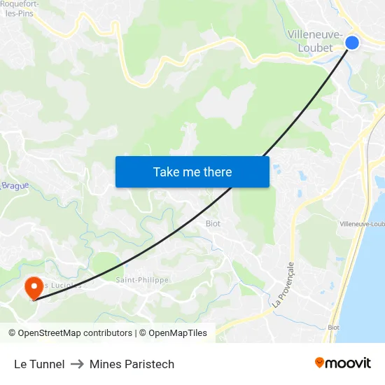 Le Tunnel to Mines Paristech map