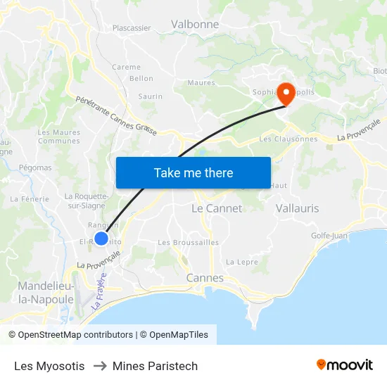 Les Myosotis to Mines Paristech map
