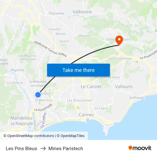 Les Pins Bleus to Mines Paristech map