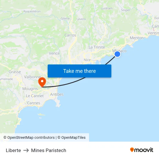 Liberte to Mines Paristech map