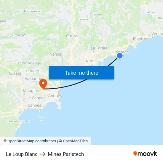 Le Loup Blanc to Mines Paristech map