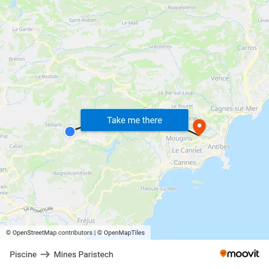 Piscine to Mines Paristech map