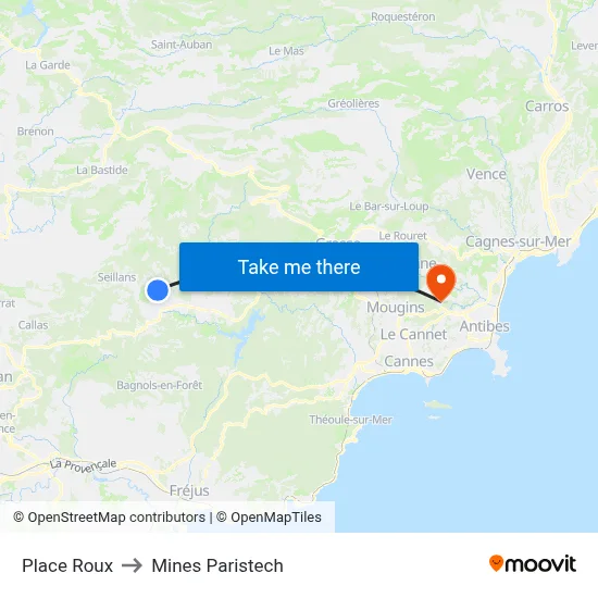 Place Roux to Mines Paristech map