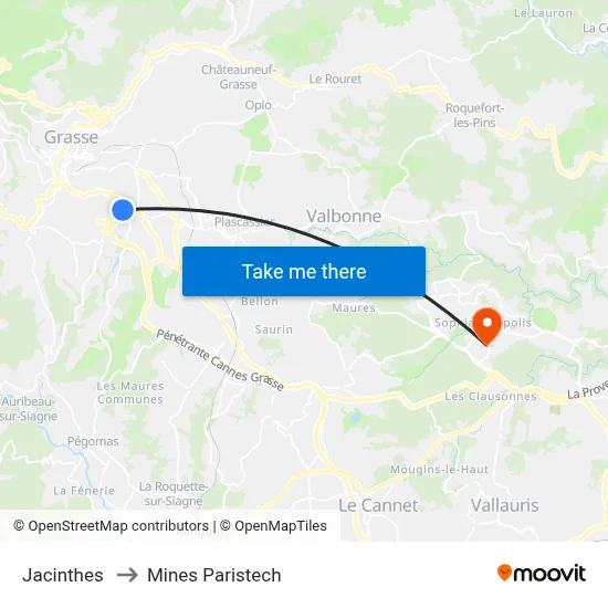 Jacinthes to Mines Paristech map