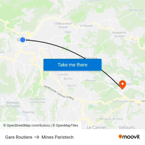 Gare Routiere to Mines Paristech map