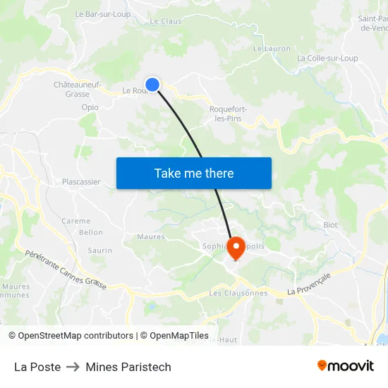 La Poste to Mines Paristech map