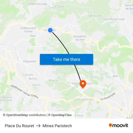 Place Du Rouret to Mines Paristech map