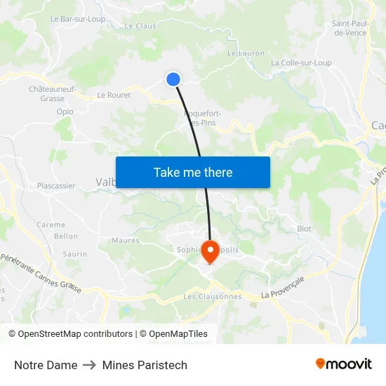Notre Dame to Mines Paristech map