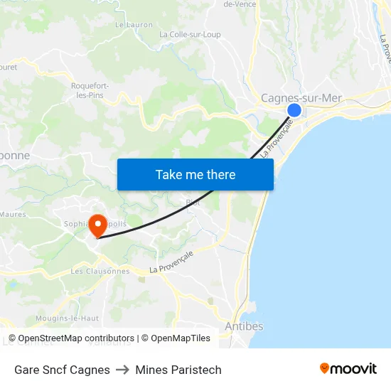 Gare Sncf Cagnes to Mines Paristech map