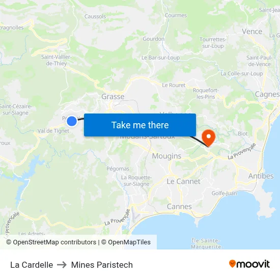 La Cardelle to Mines Paristech map
