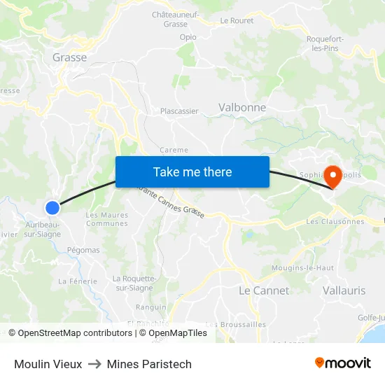 Moulin Vieux to Mines Paristech map
