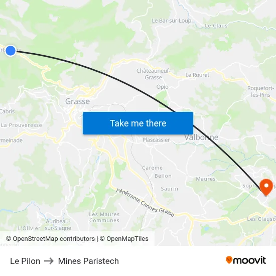 Le Pilon to Mines Paristech map