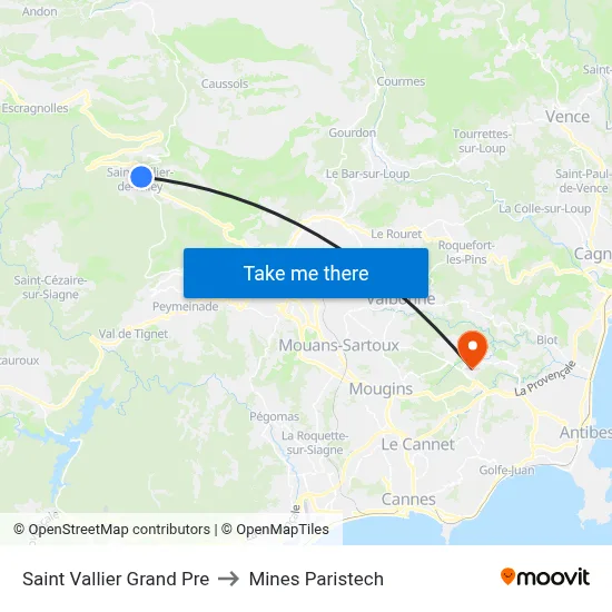 Saint Vallier Grand Pre to Mines Paristech map