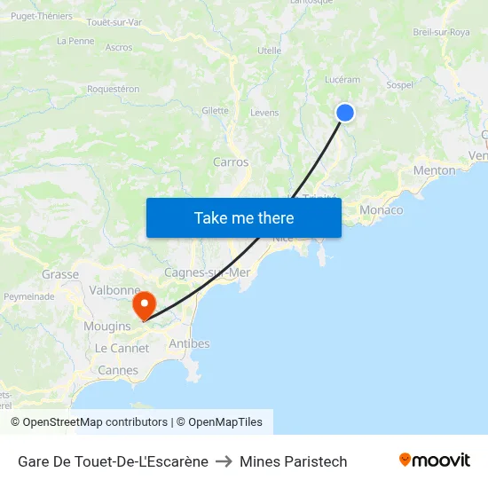 Gare De Touet-De-L'Escarène to Mines Paristech map