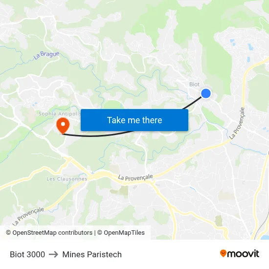 Biot 3000 to Mines Paristech map