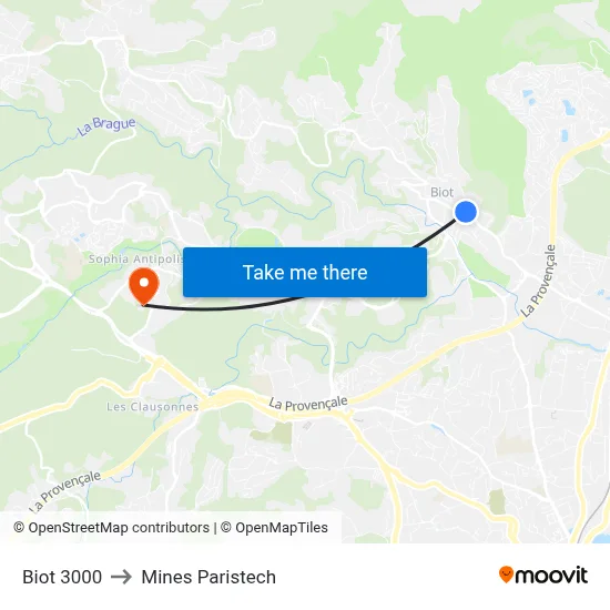 Biot 3000 to Mines Paristech map