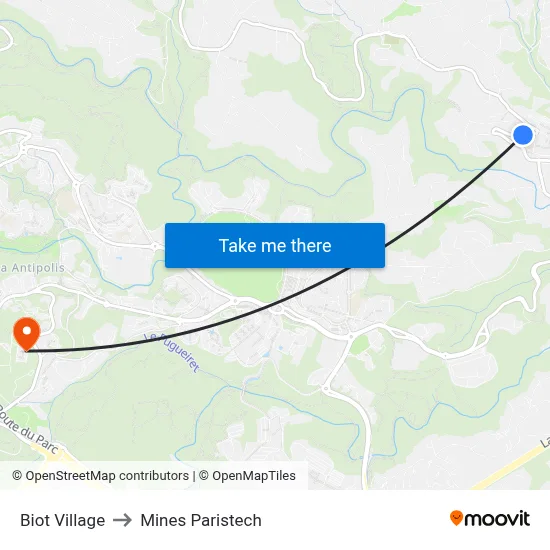 Biot Village to Mines Paristech map