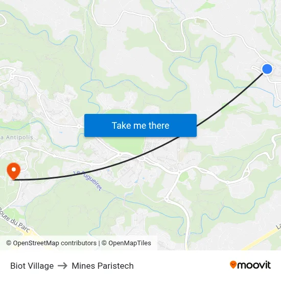Biot Village to Mines Paristech map