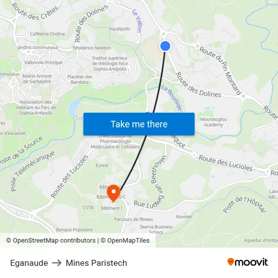 Eganaude to Mines Paristech map