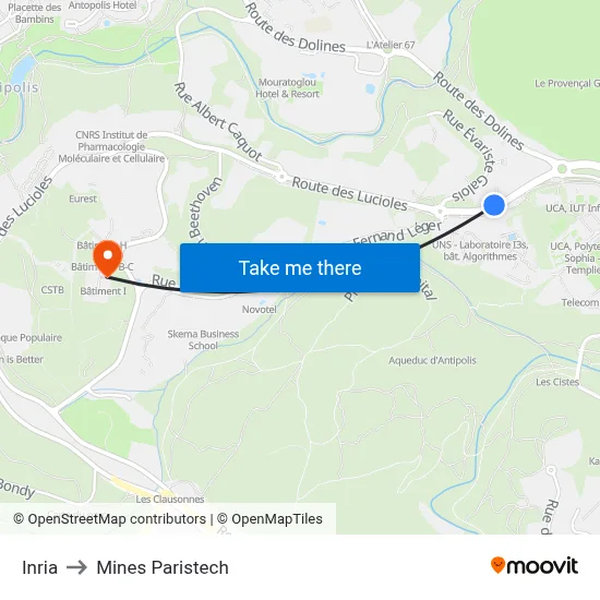 Inria to Mines Paristech map