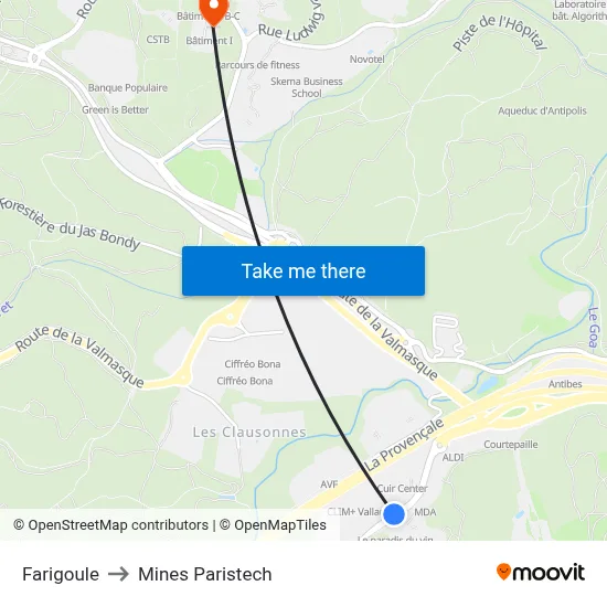 Farigoule to Mines Paristech map