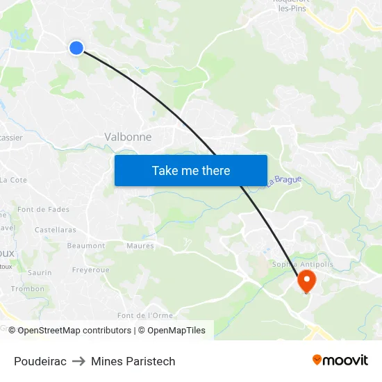 Poudeirac to Mines Paristech map
