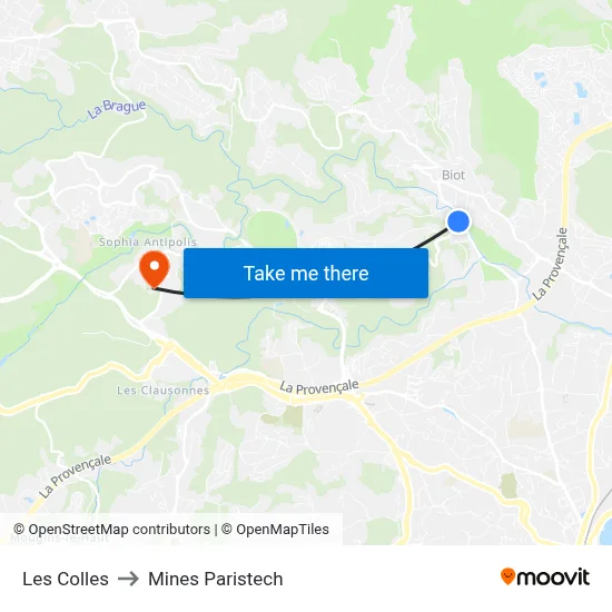 Les Colles to Mines Paristech map